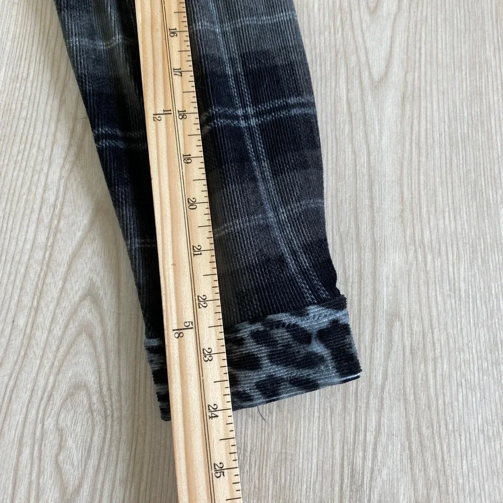 Susan Graver Whimsigoth Corduroy Shirt‎ Women SP Black Plaid Animal Print Trim